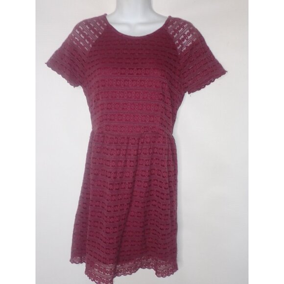 Free People Henna burgundy dress Women 2 Lace overlay‎ short Sleeve Party - Picture 4 of 8